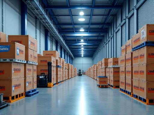 Entrepôt logistique avec des colis prêts pour une expédition internationale