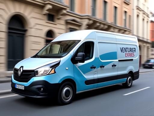 Camionnette de livraison express Venturier Express sillonnant les rues de Lyon